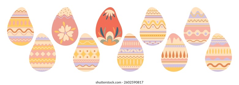 Easter Egg Illustrations Set with Rabbits, Flowers, Carrots and Colorful Patterns