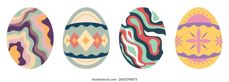 Easter Egg Illustrations Set with Rabbits, Flowers, Carrots and Colorful Patterns