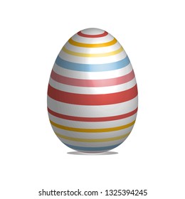 Easter egg isolated on white background with colorful stripes and shadow.