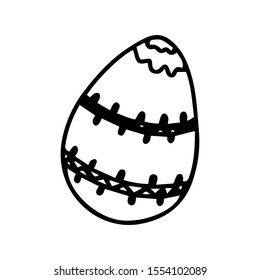Easter egg isolated on white background. Outline tattoo. Vector doodle illustration. Design element for coloring book for adults and children. Design scrapbooking, element for pattern, tattoo, logo.