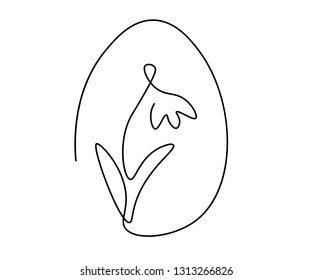 Easter egg isolated one white background one line drawing, vector illustration.
