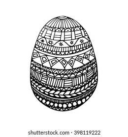 Easter egg isolated. Vector illustration. Happy easter zentangle pattern. Hand drawn. For coloring books and cards