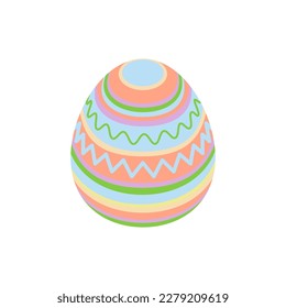 Huevo de Pascua - icono isométrico. Ilustración vectorial dibujada a mano. Diseño de color plano, fácil de colorear.