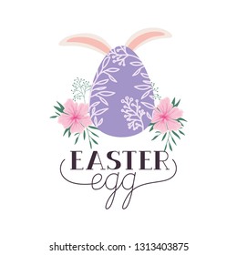 easter egg label with rabbit ears icon