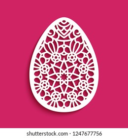 Easter egg with lace pattern, paper cut stencil decoration, openwork template for laser cutting or plotter printing, vector illustration