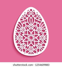 Easter egg with lace pattern, paper cut stencil decoration, openwork template for laser cutting or plotter printing, vector illustration