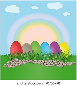Easter egg landscape rainbow vector nature