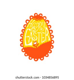 Easter egg with lettering inscription and floral pattern vector illustration on white background