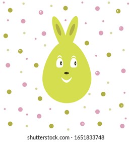 Easter egg of light green color with rabbit ears and a cheerful face. Easter spring vector