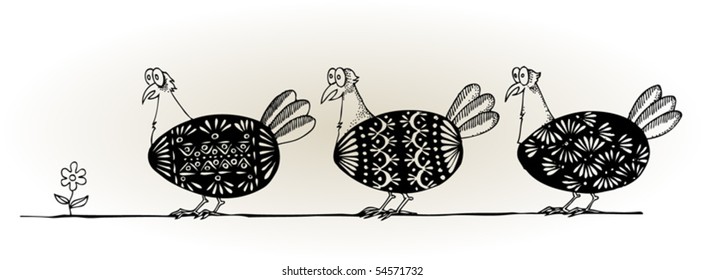 Easter egg like a chicken, hand-drawn illustration, vector