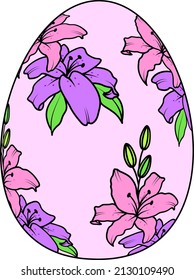 Easter egg with lily pattern. Happy easter day. Vector illustration