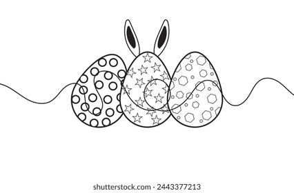 Easter egg line art style vector eps 10. Easter egg outline design, black line art, coloring icon. Vector illustration isolated on white background. Set of Easter eggs flat design on white background.