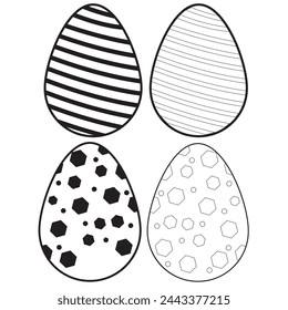 Easter egg line art style vector eps 10. Easter egg outline design, black line art, coloring icon. Vector illustration isolated on white background. Set of Easter eggs flat design on white background.