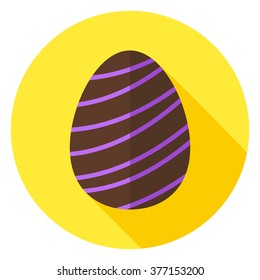 Easter Egg with Line Decor Circle Icon. Flat Design Vector Illustration with Long Shadow. Spring Christian Holiday Symbol.
