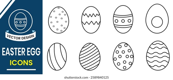 Easter egg line icon, vector set. Silhouette of easter eggs icon vector. Set of black and white eggs. Easter day element set. Vector illustration of egg.