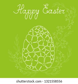 Easter egg from linear flowers and branches. Vector isolated illustration
