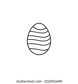 Easter egg linear. Vector flat black Easter egg with black wavy lines pattern on white background. Modern illustration for poster, banner, flyer, postcard, spring theme presentation and web design.