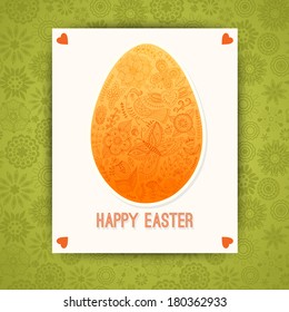Easter egg made of flowers, floral Easter egg background. Happy Easter card on wood surface texture. Happy easter cards illustration with easter egg