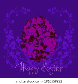 Huevo de Pascua hecho de flores. Corona de flores. Dejando. Fondo festivo cuadrado.