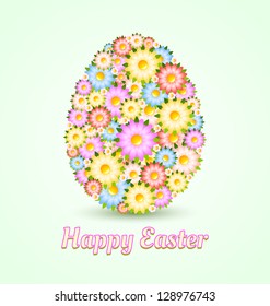 Easter egg made of flowers isolated on light green background