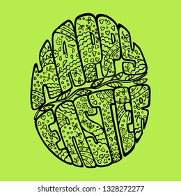  Easter egg, made in the form of a hand-ornamented font. Isolated greeting graphical  illustration