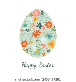 Easter egg made of spring flowers.sstkEaster.Isolated on white background.Vector stock illustration.