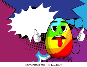 Easter Egg making thumbs up sign with two hands. Cartoon character with funny face for the Easter holiday.