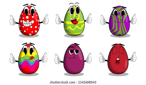Easter Egg making thumbs up sign with two hands. Cartoon character with funny face for the Easter holiday.