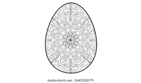 Easter Egg Mandala Outline Simple Design with Swirls Flowers Geometric Patterns Intricate Coloring Page Art