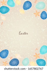 Easter egg with marine life frame on abstract sand beach background for decoration on Easter festival