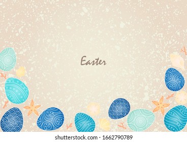 Easter egg with marine life frame on abstract sand beach background for decoration on Easter festival