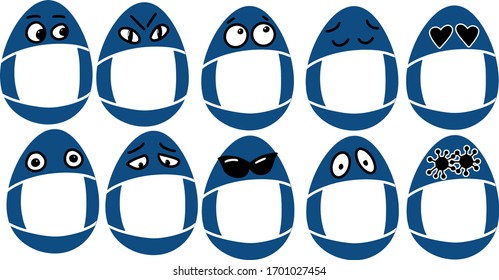 Easter egg in mask Emotions set. Emotions and covid-19