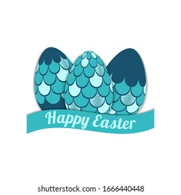 Easter egg with  mermaid scales vector illustration.Happy Easter illustration with ribbon