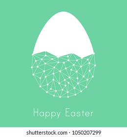 Easter egg with modern and futurictic wire frame in white colors isolated on pastel green background. Technology easter egg design.
