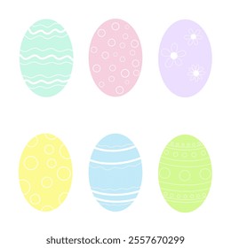 Easter egg, multi-colored collection, hand-painted isolated on a white background, vector, doodle. Decorative element for Easter holiday decoration, greetings, postcards, modern flat design