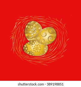 Easter egg in nest. Hand drawing illustration