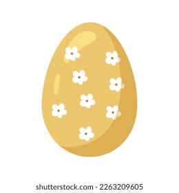 Easter egg on a background of bright flowers and leaves, isolated on a white background. This Easter egg is decorated with hearts. Hand-drawn. Vector illustration.