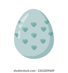 Easter egg on a background of bright flowers and leaves, isolated on a white background. This Easter egg is decorated with hearts. Hand-drawn. Vector illustration.