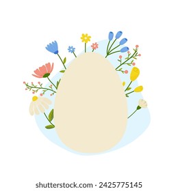 Easter egg on a background of flowers. copy space for your text. on a white isolated background vector