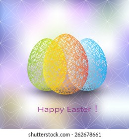 Easter egg on blurred background with place for your text