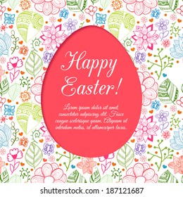 Easter egg on flowers background. Doodles ornament easter egg background 