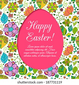 Easter egg on flowers background. Doodles ornament easter egg background 