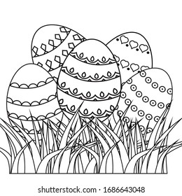 Easter Egg on grass monochrome vector image