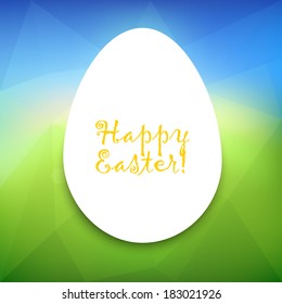 Easter egg on green triangle vintage background. Vector illustration. 