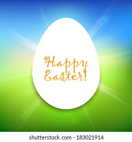 Easter egg on green vintage background with burst. Vector illustration. 