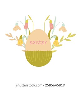 Easter egg on a stand, easter egg with snowdrop flowers 