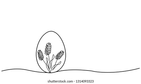 Easter egg one line draw isolated on white, vector illustration.