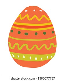 An Easter egg in orange color with designs on it vector color drawing or illustration