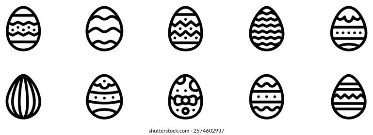 Easter egg. Ornament easter eggs set. Vector outline ornament sign. Easter icon isolated on white background. Vector Illustration. EPS 10