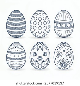 Easter egg. Ornament easter eggs set. Vector outline ornament sign. Easter icon isolated on white background. Vector Illustration